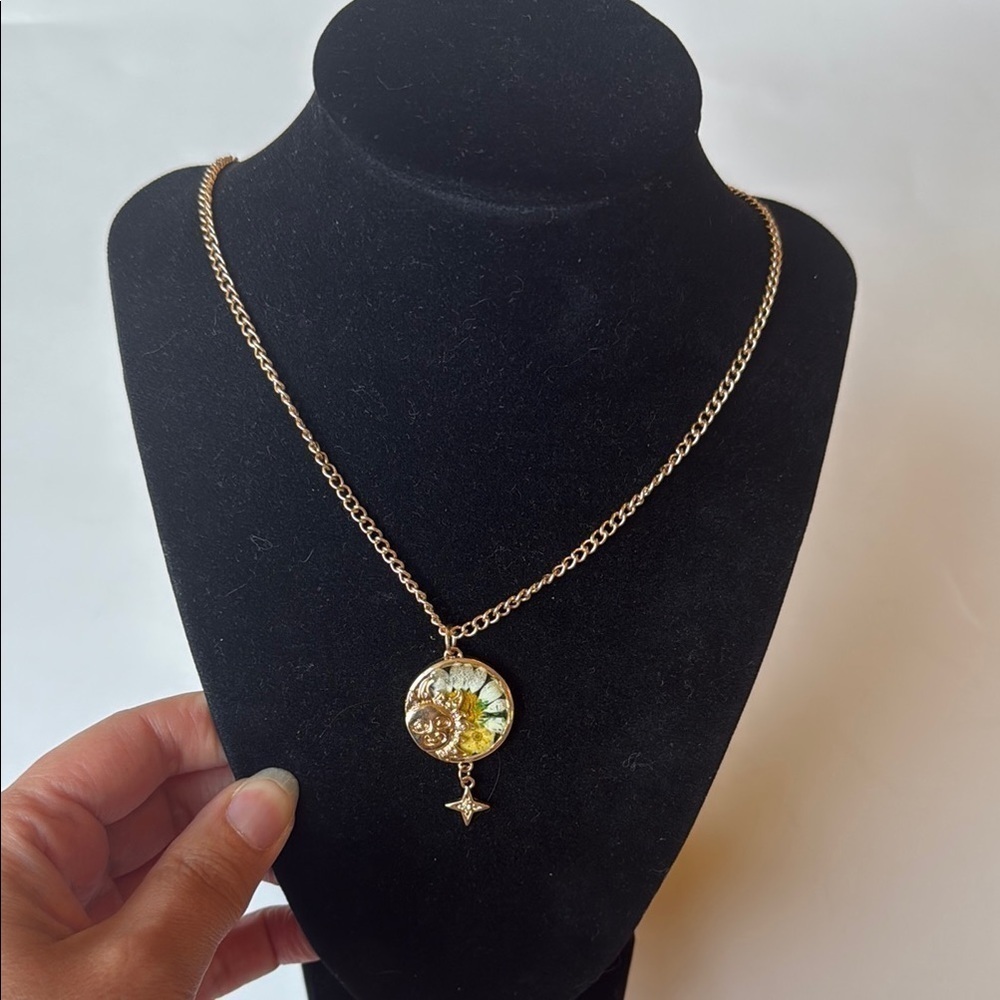 Gold Tone Reversible Sun Pendant Necklace with Star Charm